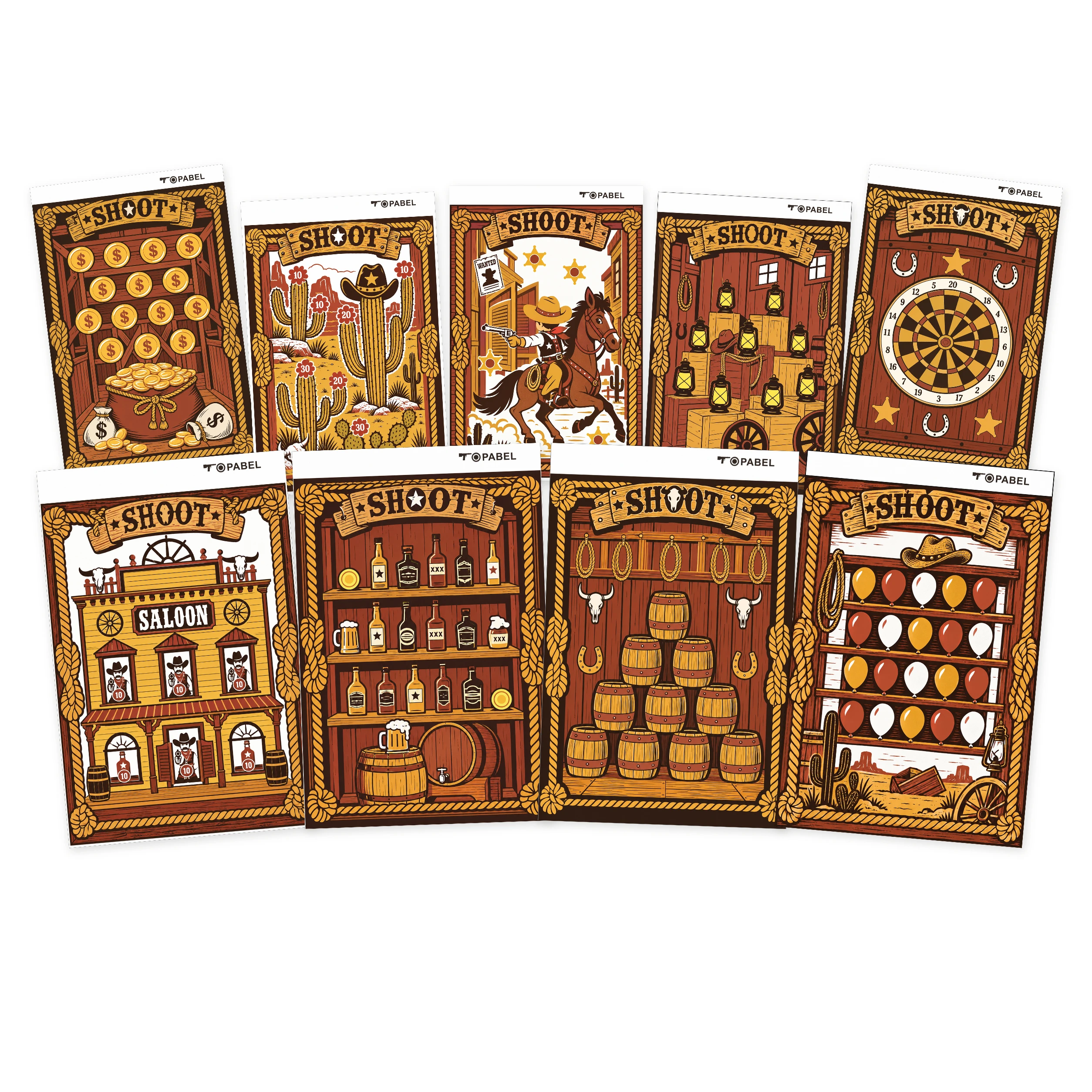 Western Paper Shooting Targets, 9 Designs on 23 x 35 Inch Sheets - Custom Sizes