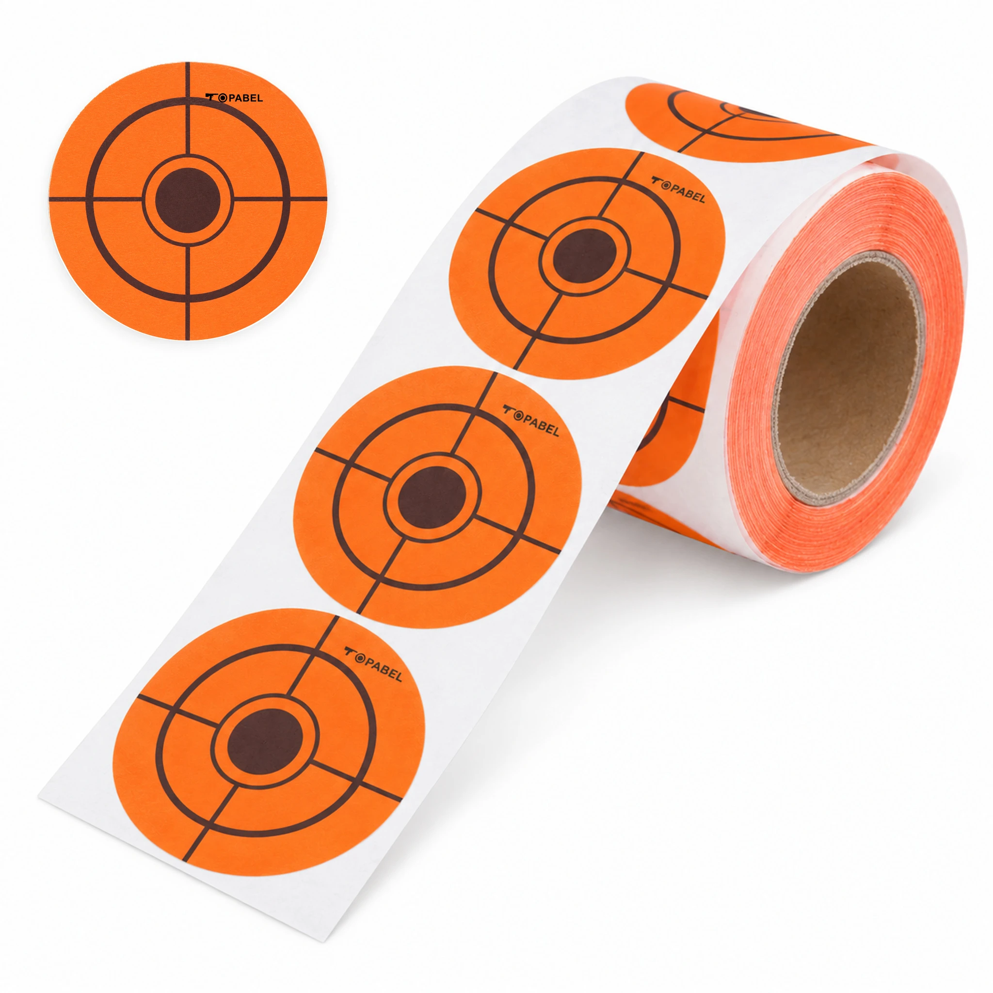 2 Inch Orange Target Stickers for OEM Orders, Self-Adhesive Rolls of 250