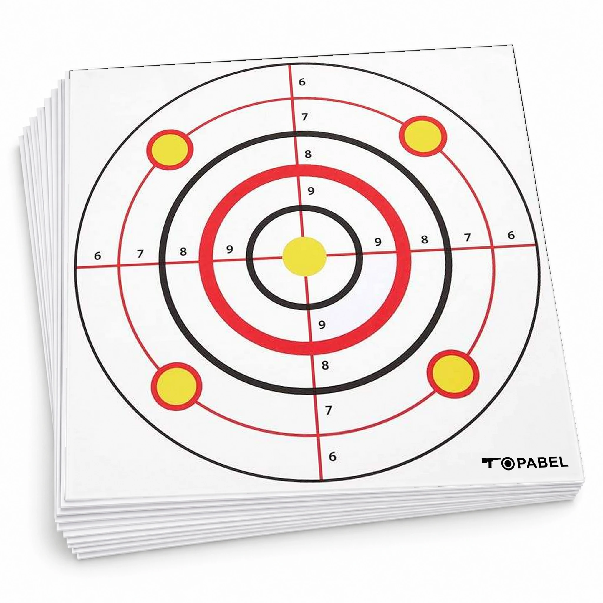 10 Inch Paper Bullseye Targets with Four Auxiliary Aim Points, Custom 50-Sheet Packs